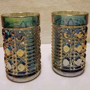 Rare Vintage Indiana Glass Windsor Blue Carnival Glass Tumblers